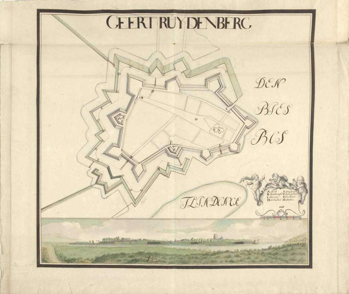 Map and profile of Geertruidenberg, 1706, Samuel Du Ry de Champdoré, 1706