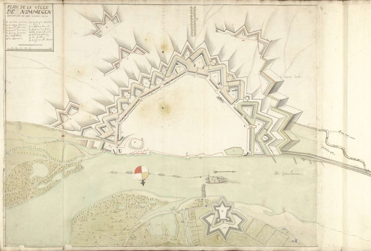 Map of Nijmegen, 1702, Samuel Du Ry de Champdoré, 1702