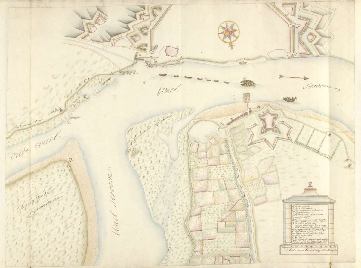 Map of Nijmegen and environs, ca. 1701-1715, Samuel Du Ry de Champdoré, 1701 - 1715