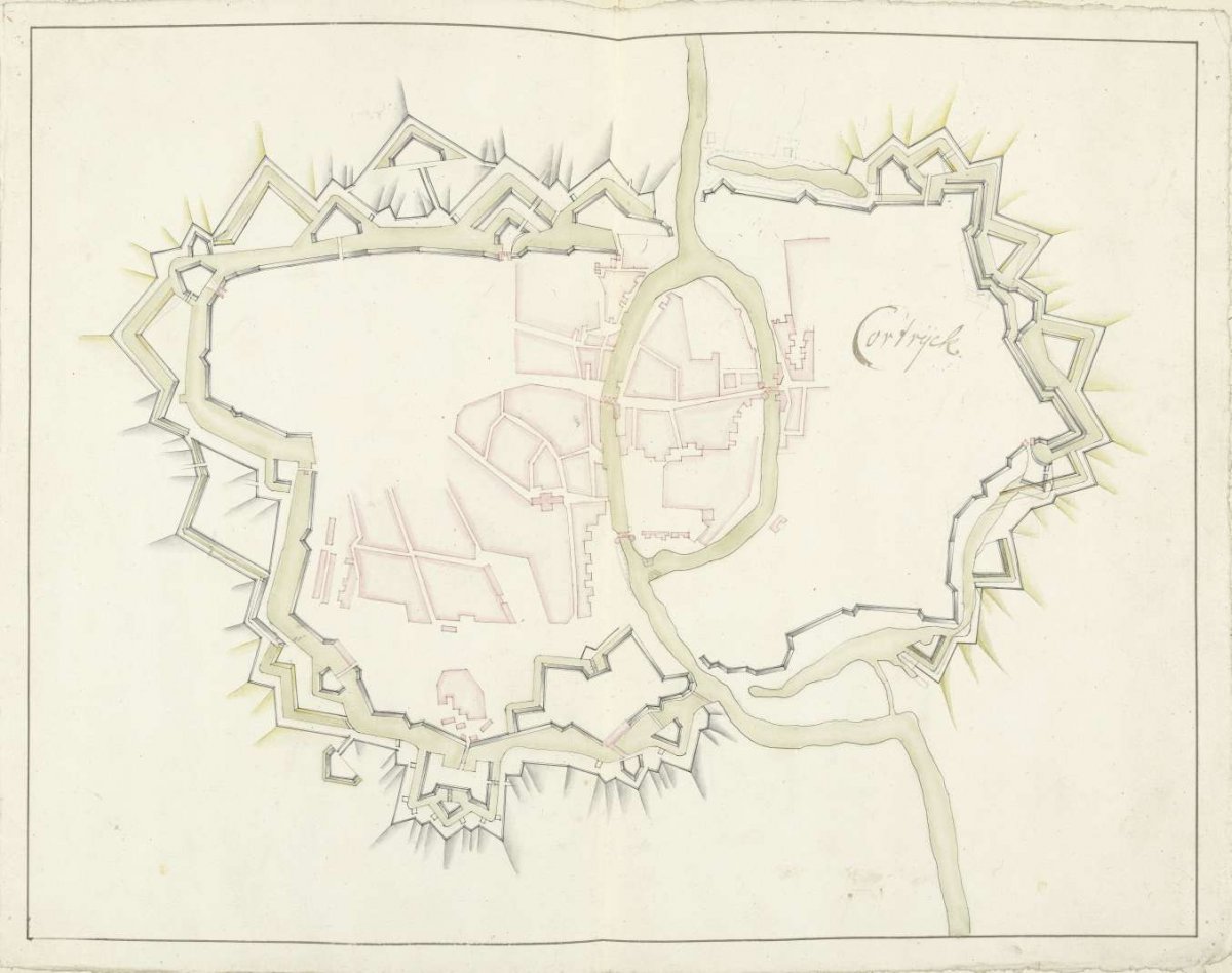 Map of Kortrijk, ca. 1701-1715, Samuel Du Ry de Champdoré, 1701 - 1715