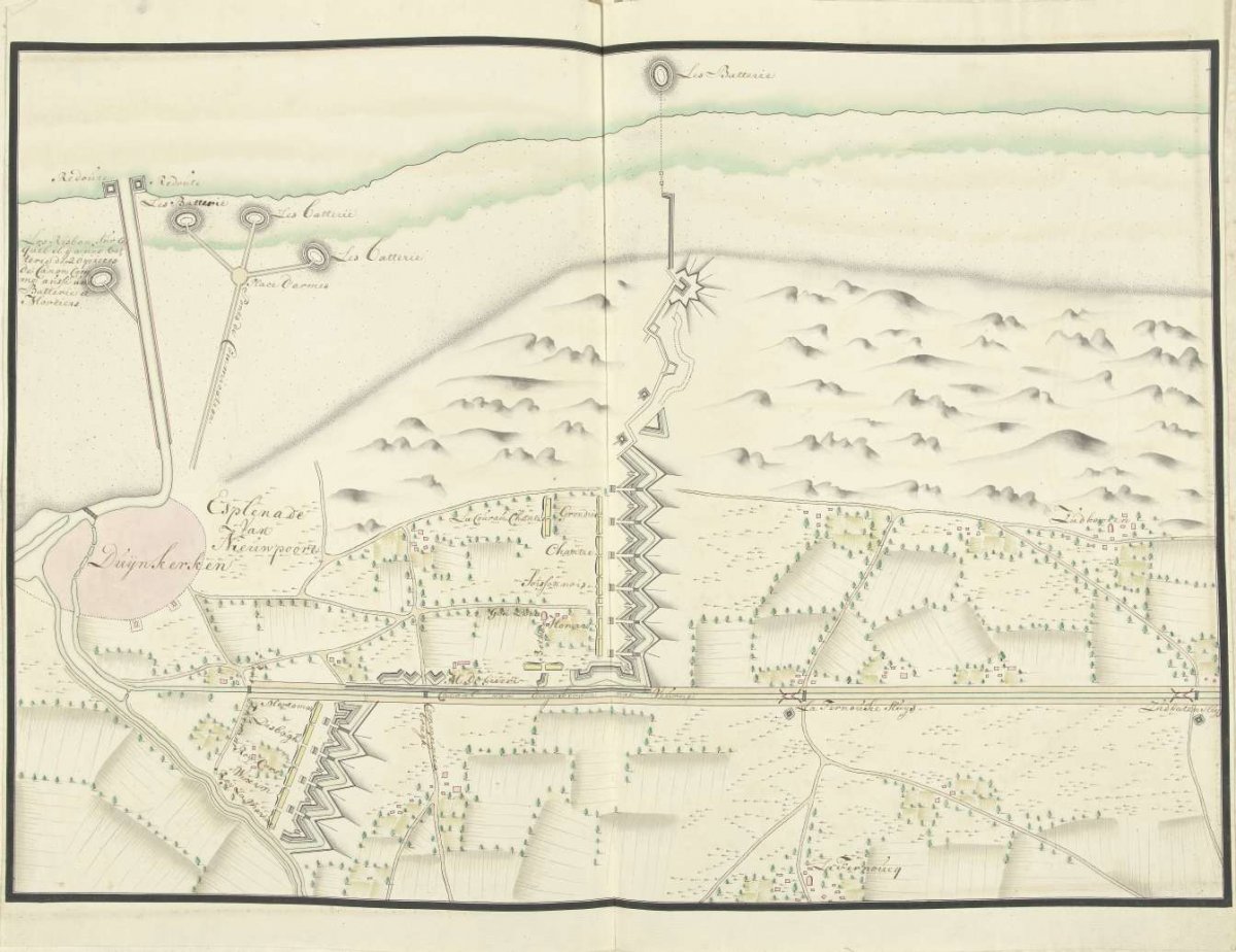 Map of the entrenchments north of Dunkirk, ca. 1701-1715, Samuel Du Ry de Champdoré, 1706