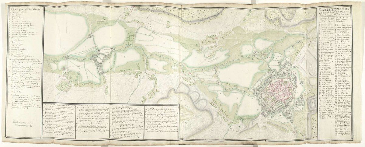 Map of Mons and Saint-Ghislain and environs, ca. 1709, Samuel Du Ry de Champdoré, 1709