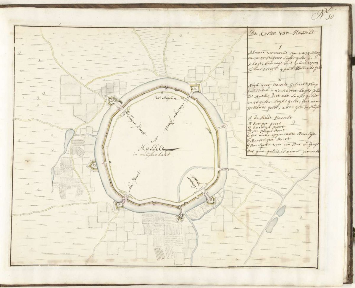 Map of Hasselt, ca. 1701-1715, Samuel Du Ry de Champdoré, 1705