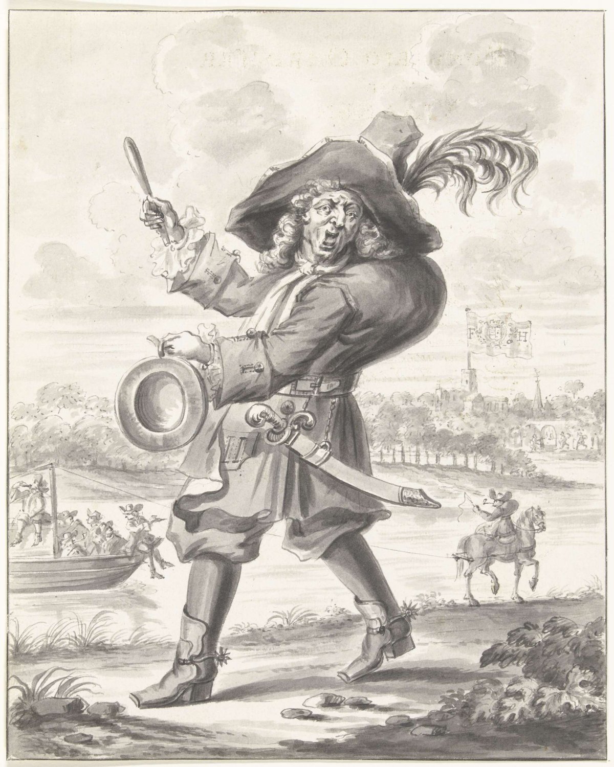 Bombario as town crier at Vianen, 1720, anonymous, 1720