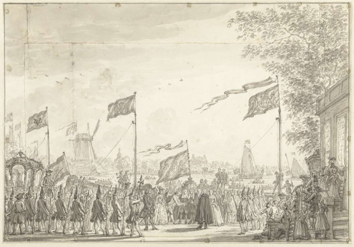 Farewell to William V and wife at the Buitenamstel, 1768, Simon Fokke, 1768