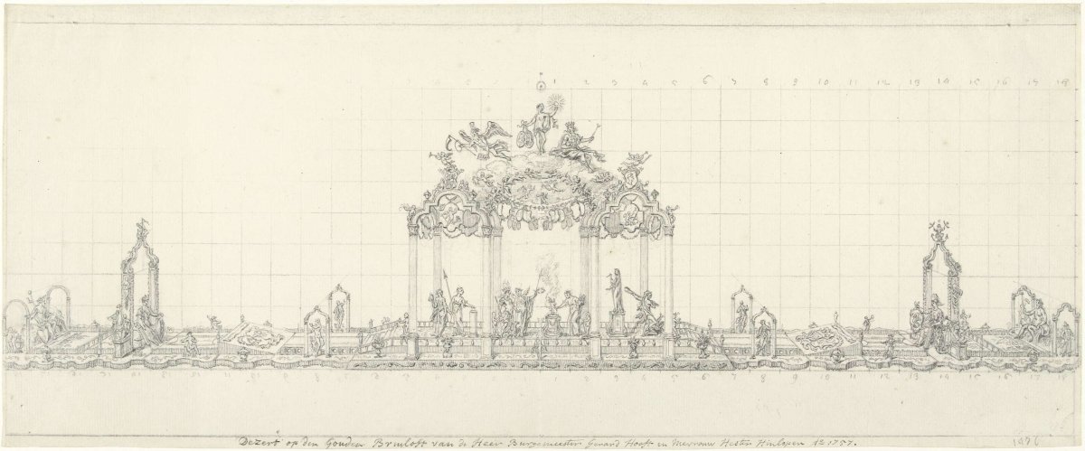 Table decorations at the golden wedding of mayor Gerrit Hooft, 1757, Simon Fokke, 1757