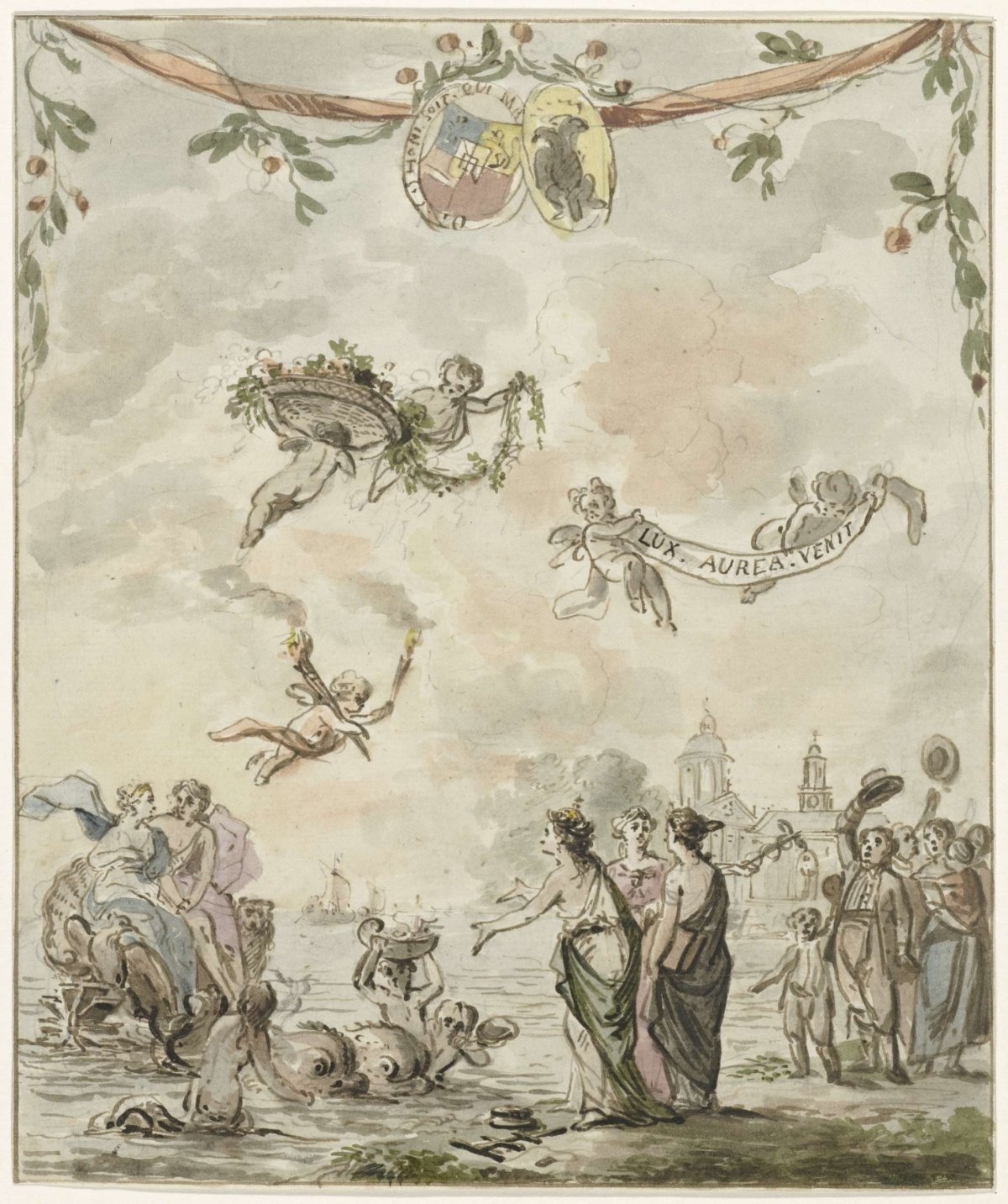 Allegory of the visit of the prince and princess to Amsterdam, 1768, anonymous, 1768