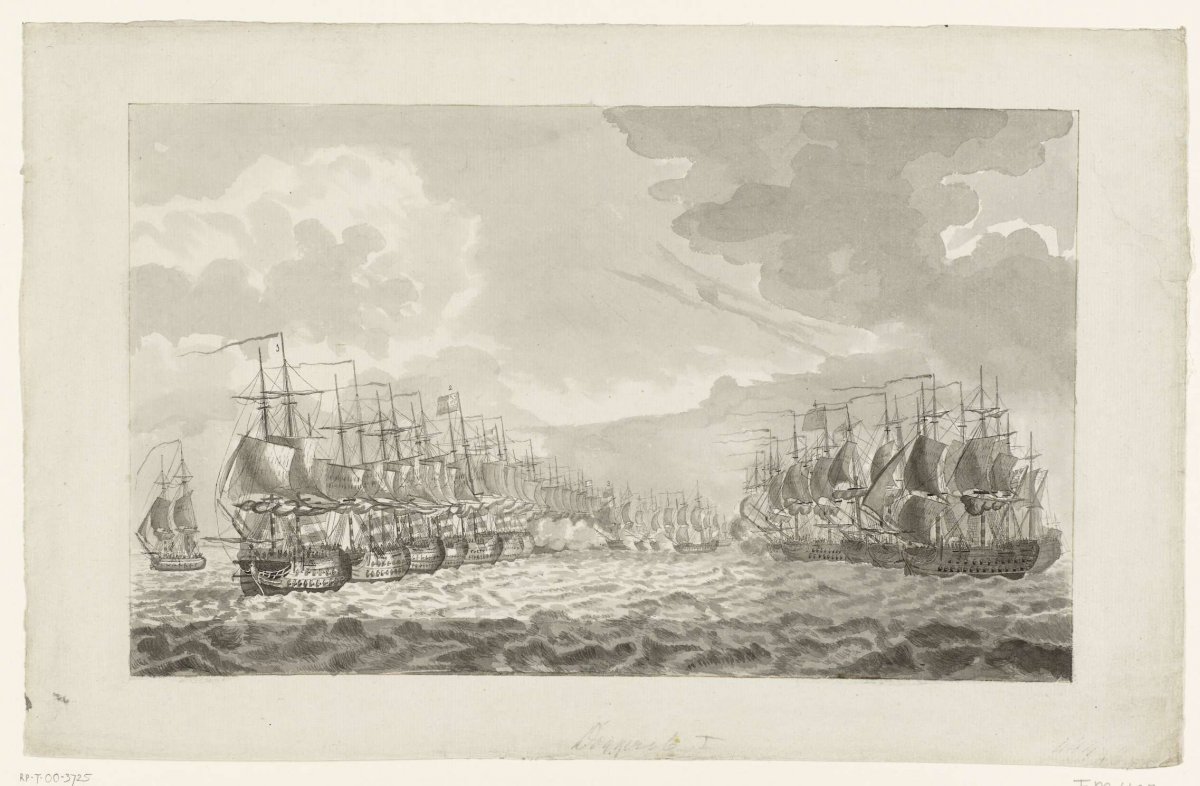 The beginning of the naval battle at Dogger Bank, 1781, anonymous, 1781 - 1785