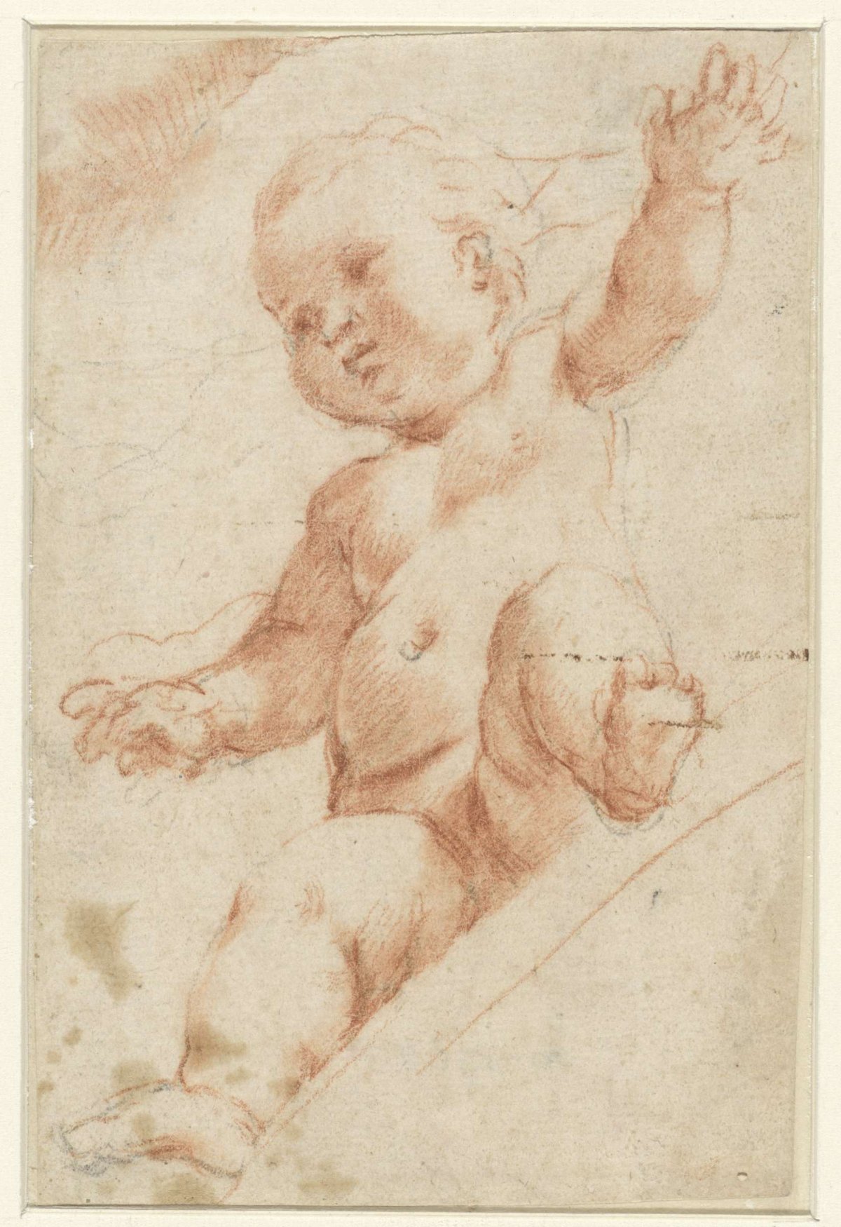 Putto sitting on an arch, seen from below, Bartolomeo Schedoni, 1588 - 1615