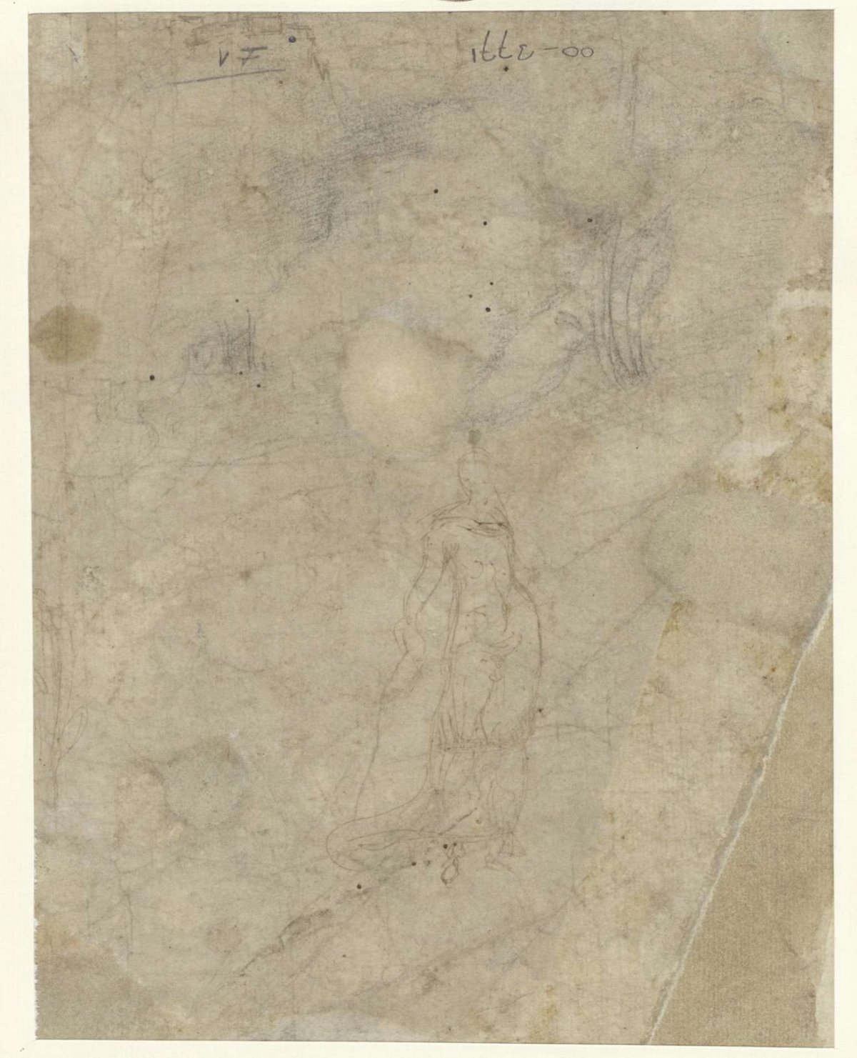 Sketch of a woman and a landscape, anonymous, 1480 - 1600
