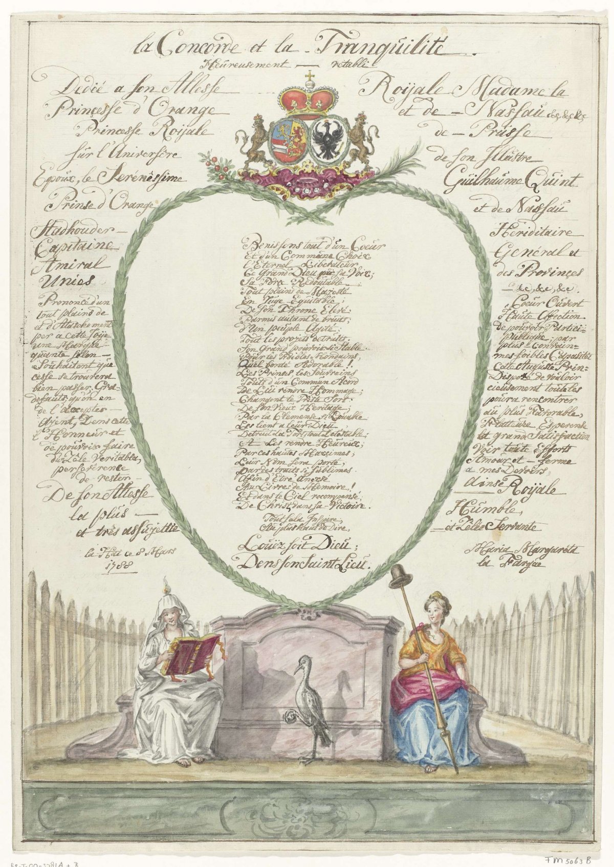 Verse for Princess Wilhelmina on the fortieth birthday of Prince William V, 1788, Maria Margaretha la Fargue, 1788