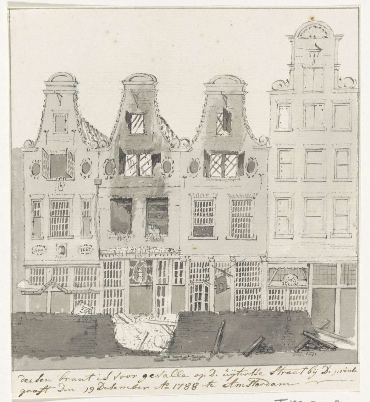 Burned-out buildings on Utrechtsestraat, 1788, anonymous, 1788