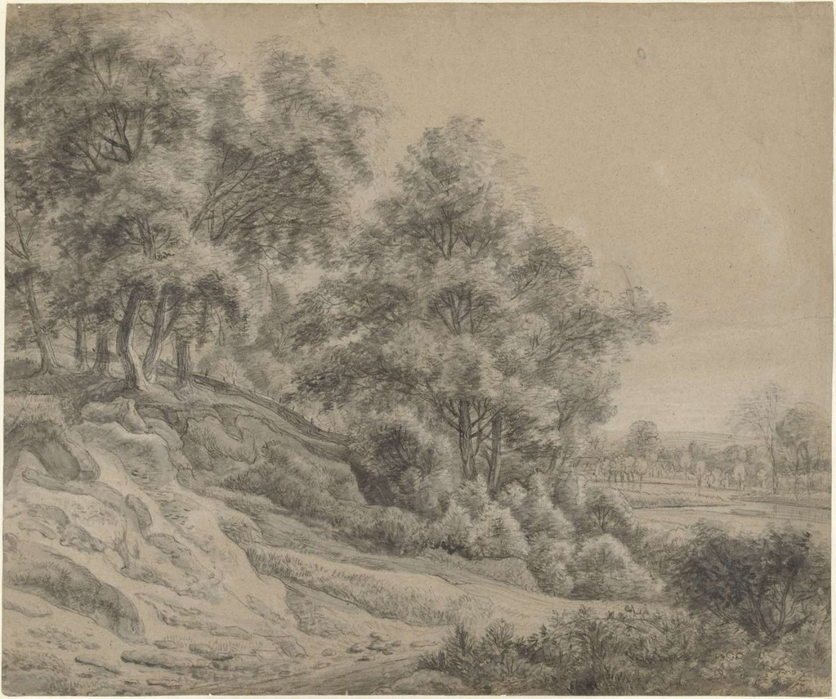 Trees in a hilly landscape, Anthonie Waterloo, 1619 - 1690