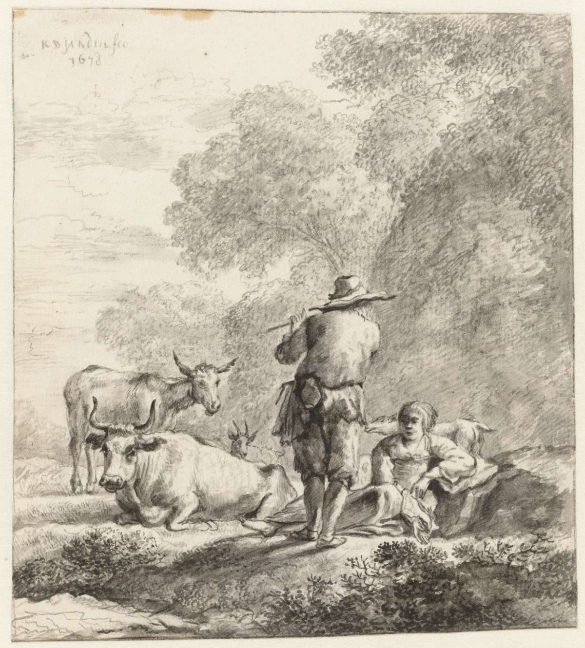 The flute-playing shepherd, anonymous, 1630 - 1700