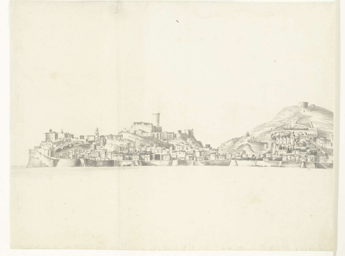 View of the Italian city of Gaeta (left page), anonymous, 1600 - 1699