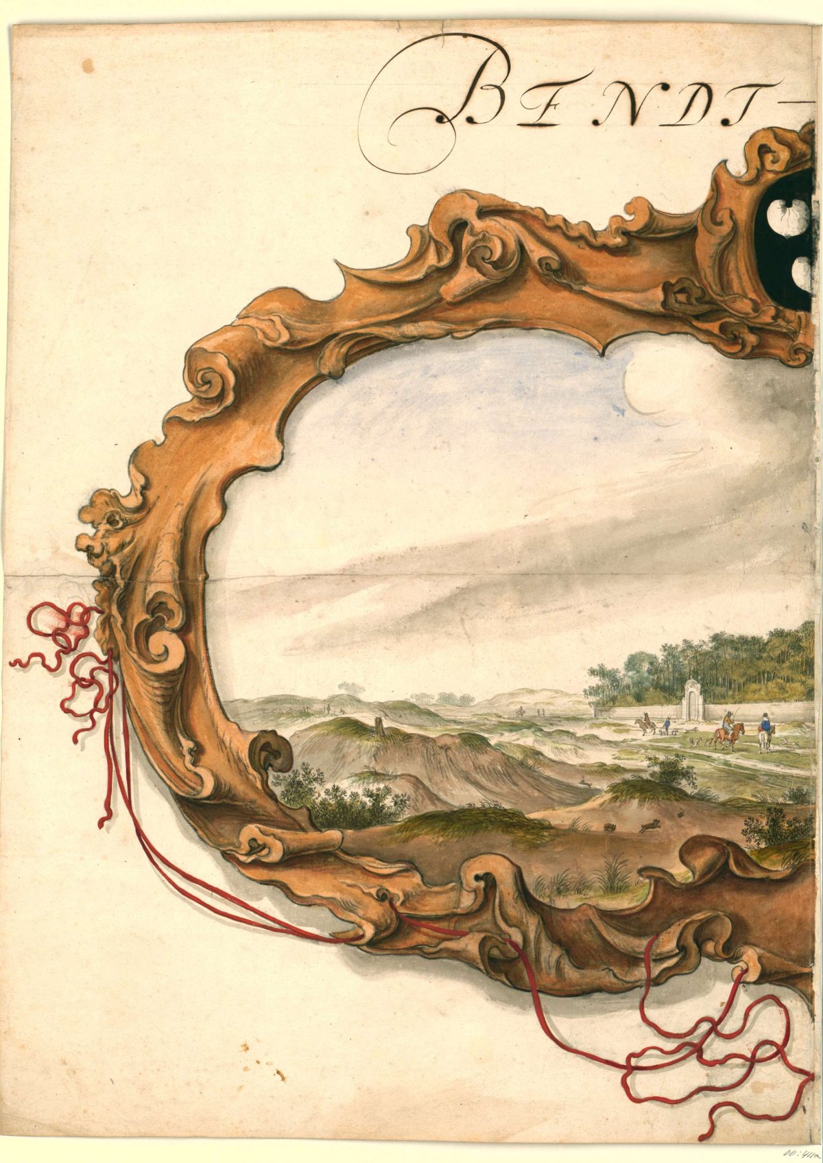 Cartouche with view of the Bentveld country estate (left page), anonymous, 1600 - 1699