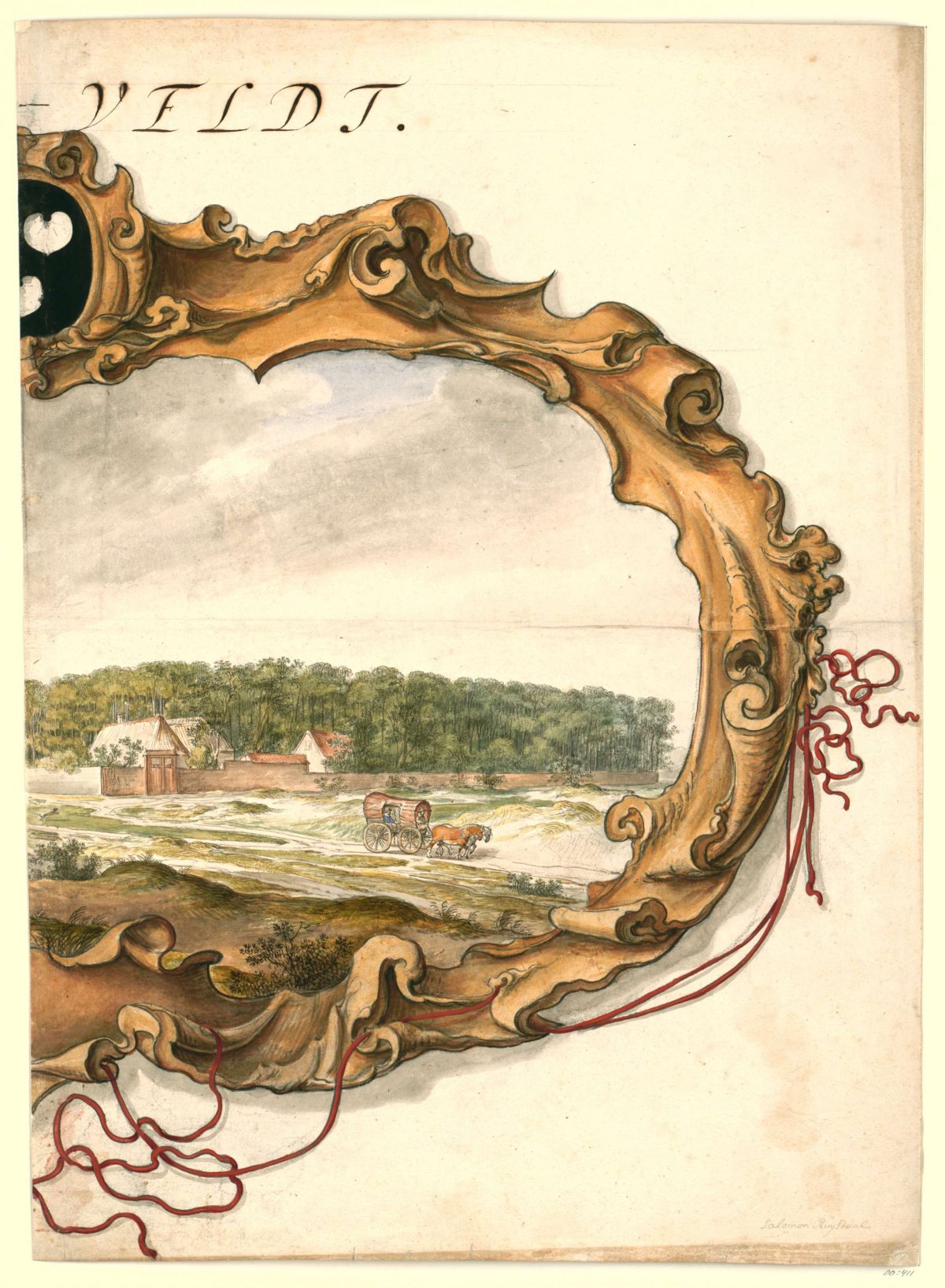 Cartouche with view of the Bentveld country estate (right page), anonymous, 1600 - 1699