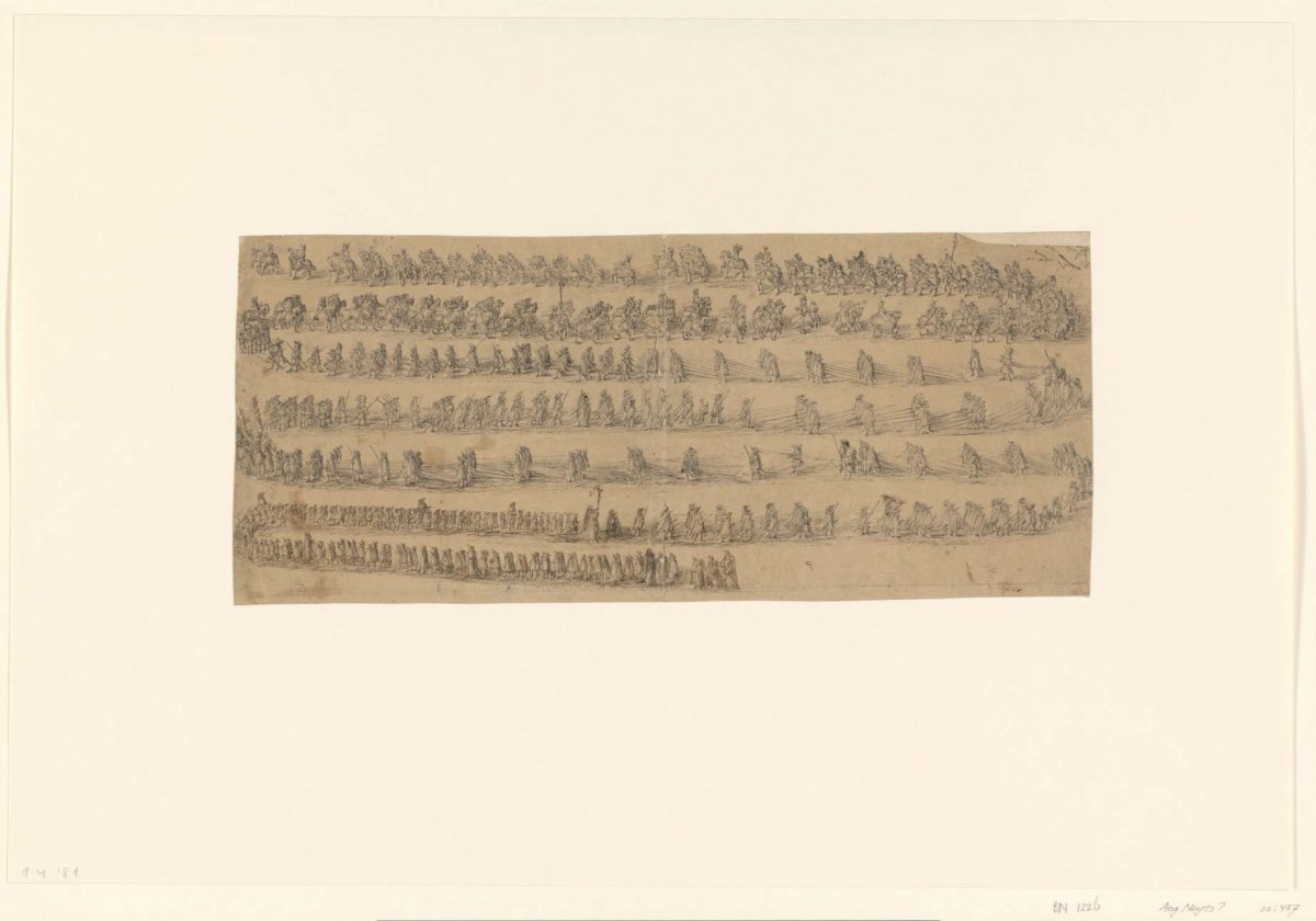 Long procession of horsemen and figures on foot, Gilles Neyts, 1633 - 1687