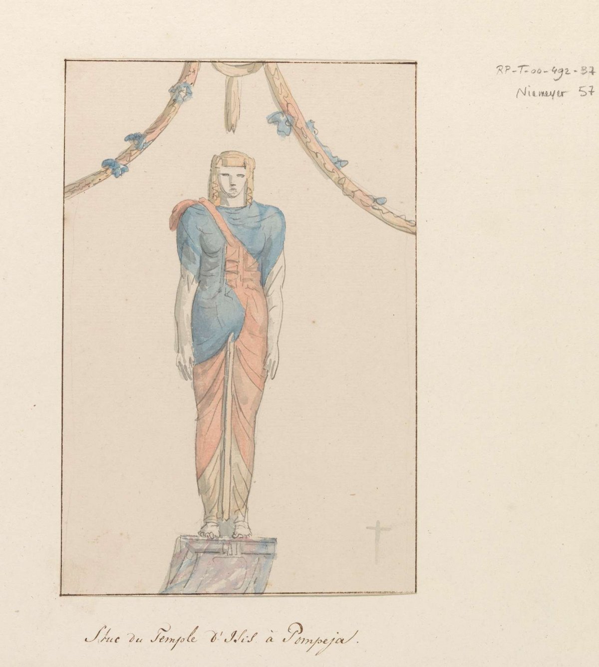 Figure in relief on temple of Isis at Pompei, Louis Ducros, 1778