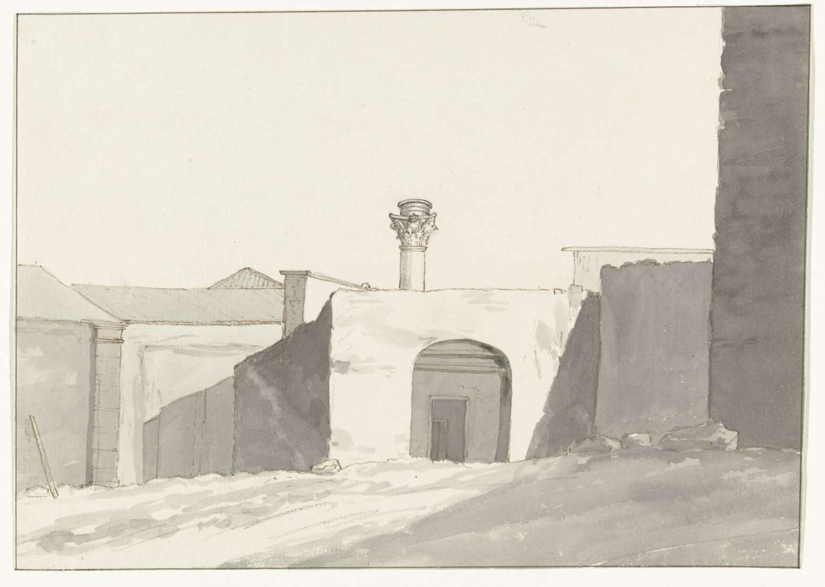 Antique column and buildings in port of Brindisi, Louis Ducros, 1778