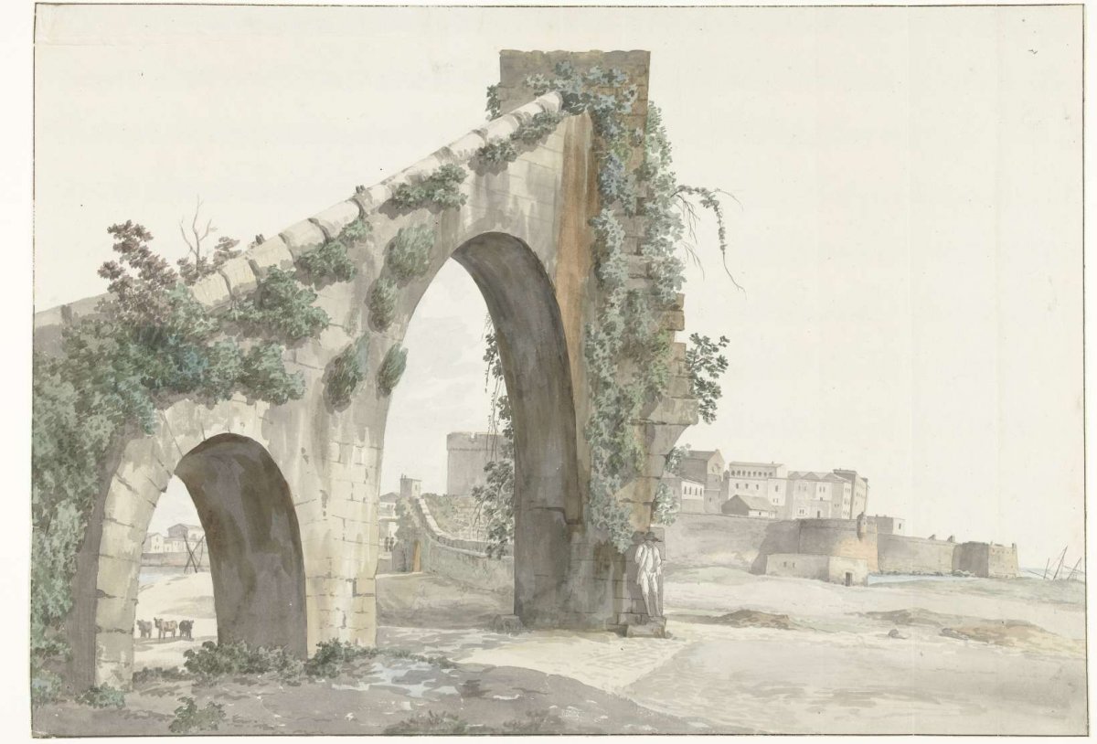 View of aqueduct and city of Taranto, Louis Ducros, 1778