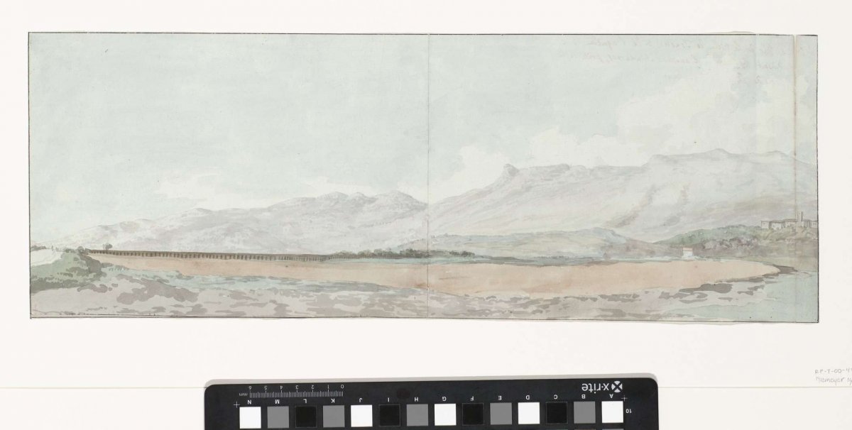 View of Traëtta and aqueduct at former Minturnes and Garigliano River, Louis Ducros, 1778