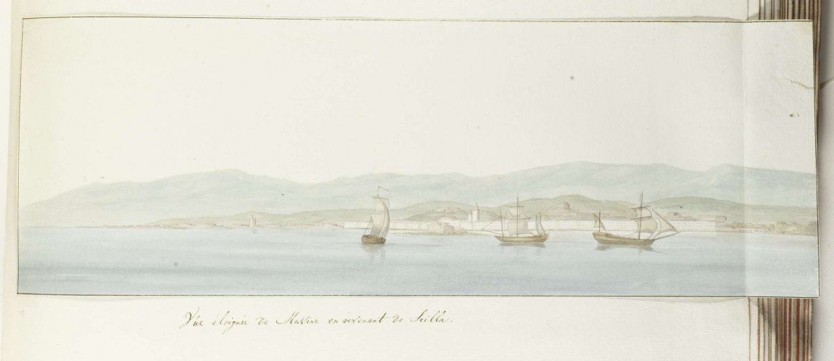 Panorama with Messina as it approaches Scilla, Louis Ducros, 1778