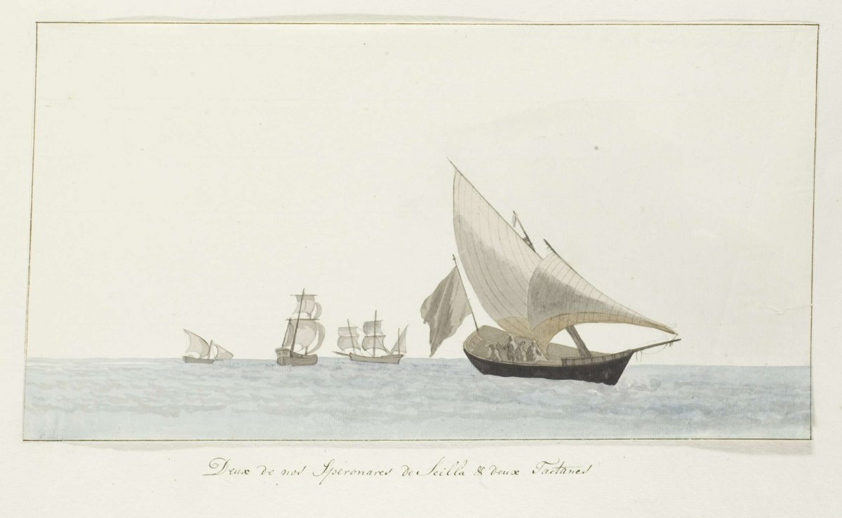 Four ships: two spéronares of Scilla and two tartanes, Louis Ducros, 1778