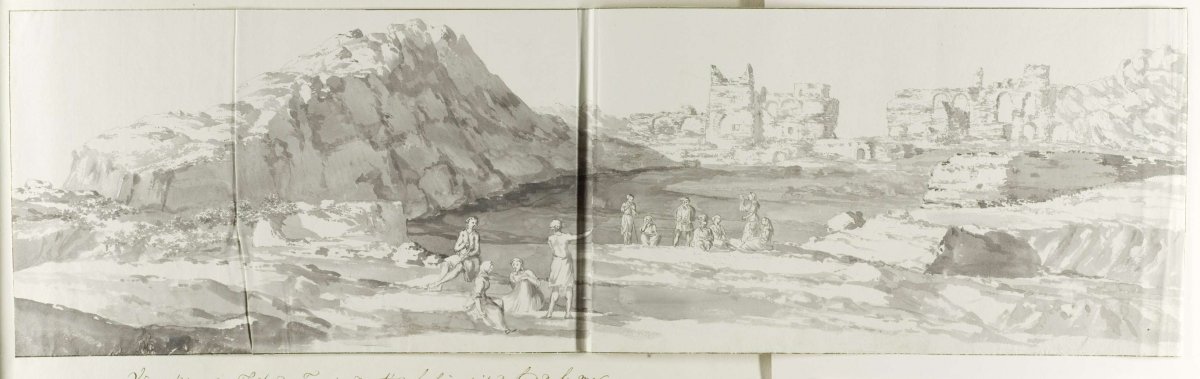 Exterior facade of the theater of Taormina at the level of the stage on the seafront, Louis Ducros, 1778