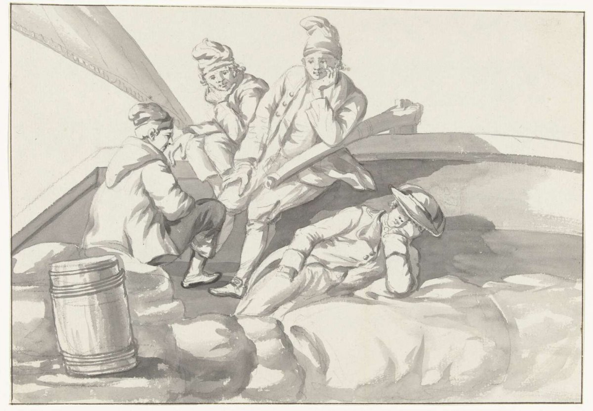 Sailors and crew on a ship, Louis Ducros, 1778