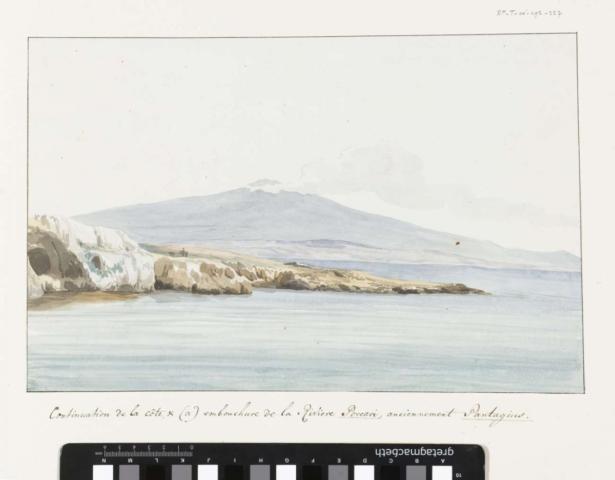 View of coast with wide mouth of river Porcari, formerly called Pantagias, Louis Ducros, 1778