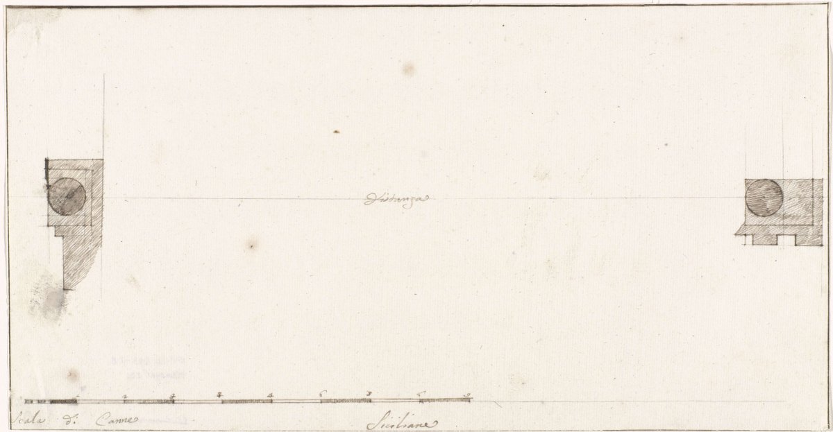 Map showing placement of the two columns of the Zeus Olympus temple, Louis Mayer, 1778