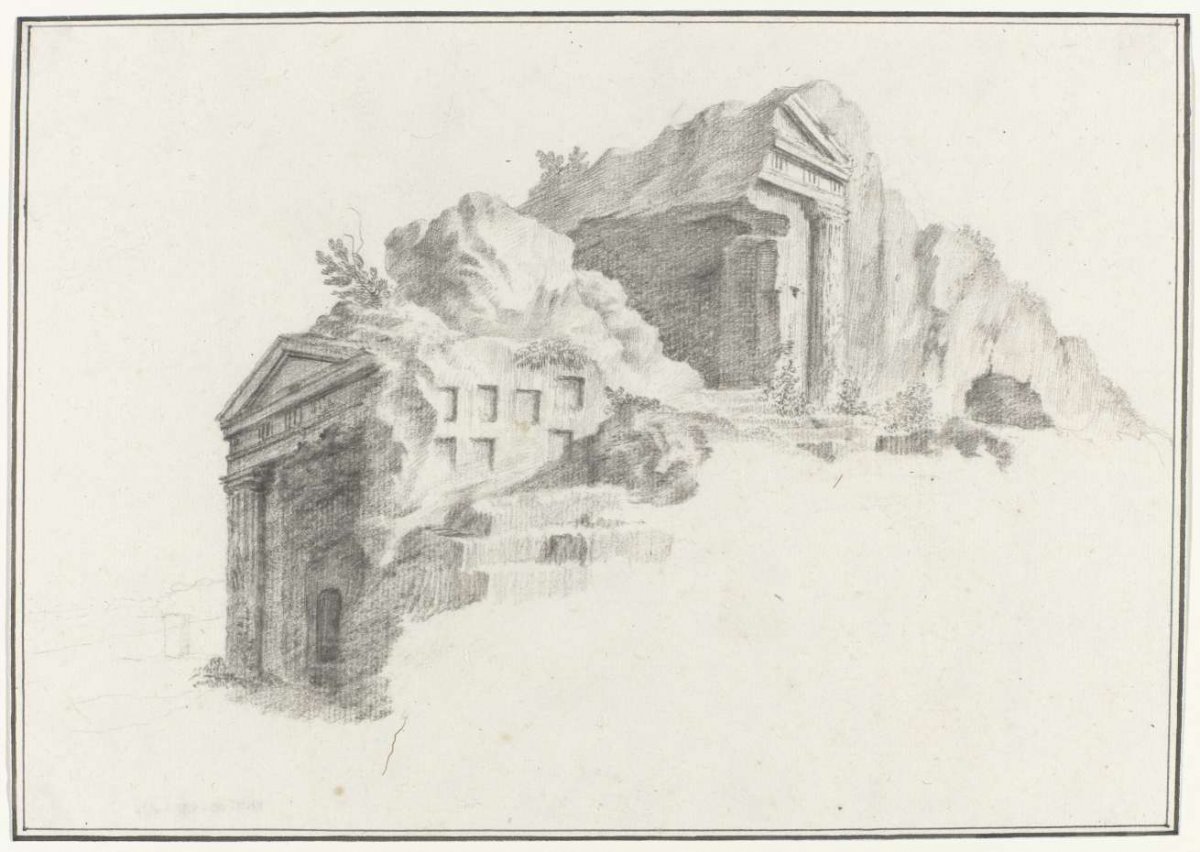 Tomb or tombs with Doric columns carved in rock and located 2 miles from Syracuse, Louis Mayer, 1778