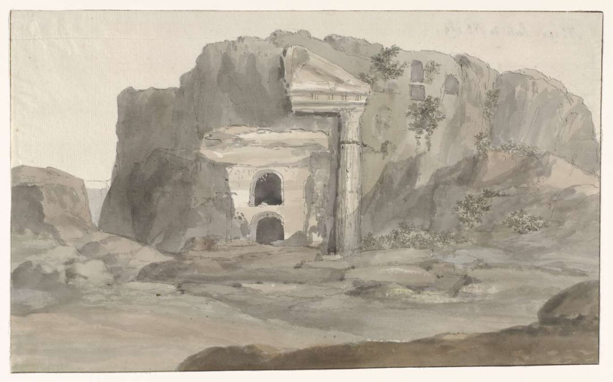 Tombs with Doric-style facade carved in rock near Syracuse, Louis Ducros, 1778