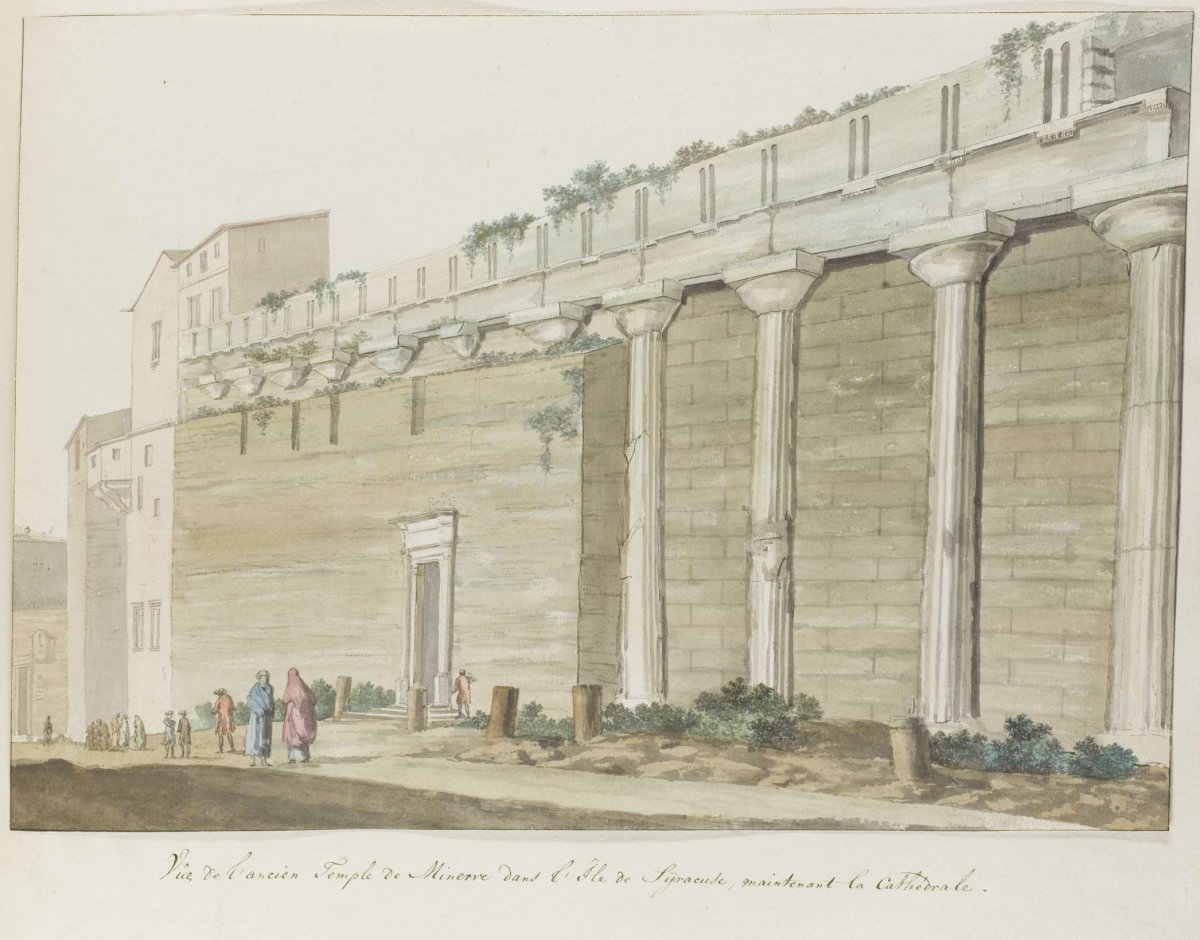 View of ancient Minerva temple on island of Syracuse, Louis Ducros, 1778