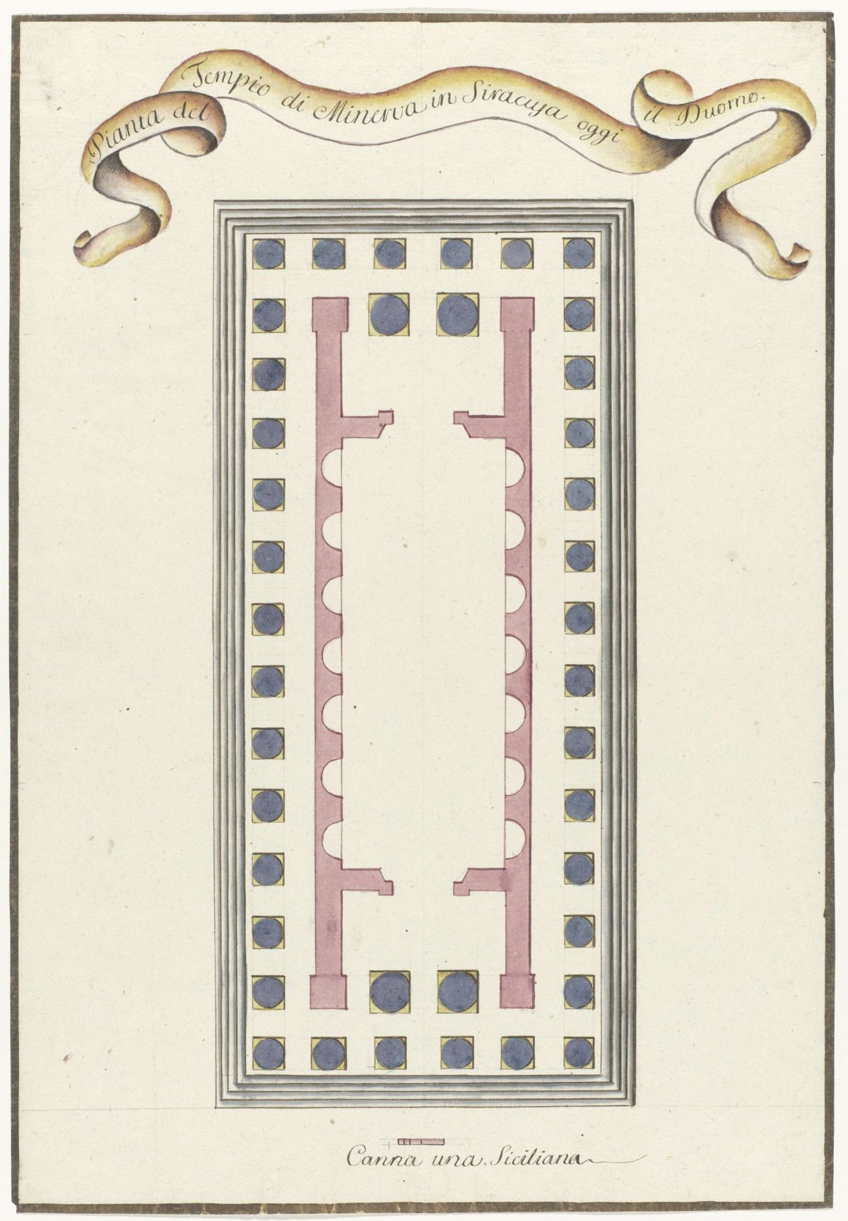 Map of Minerva temple at Syracuse, Louis Mayer, 1778