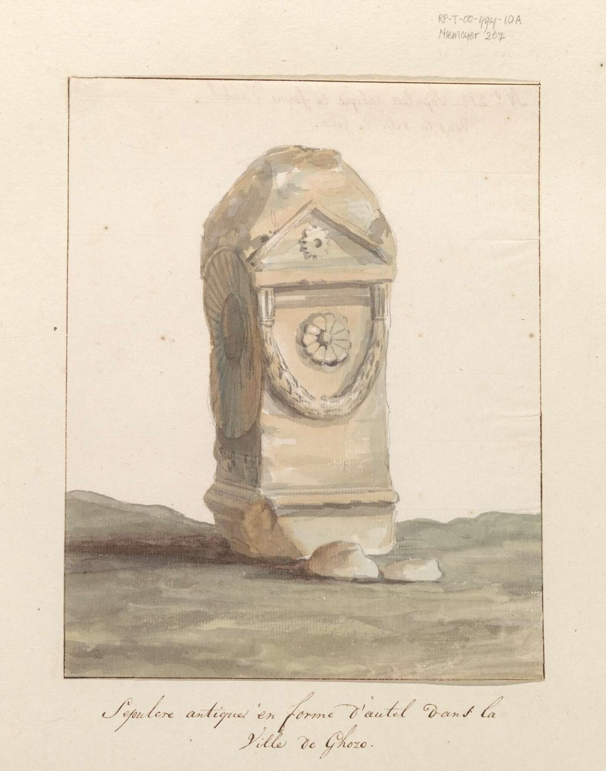 Tomb in form of classical altar in town of Gozo, Louis Ducros, 1778