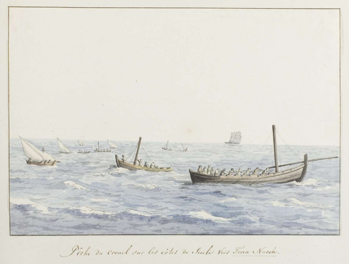 Coral fishermen off the coast of Sicily off Terra Nuova, Louis Ducros, 1778