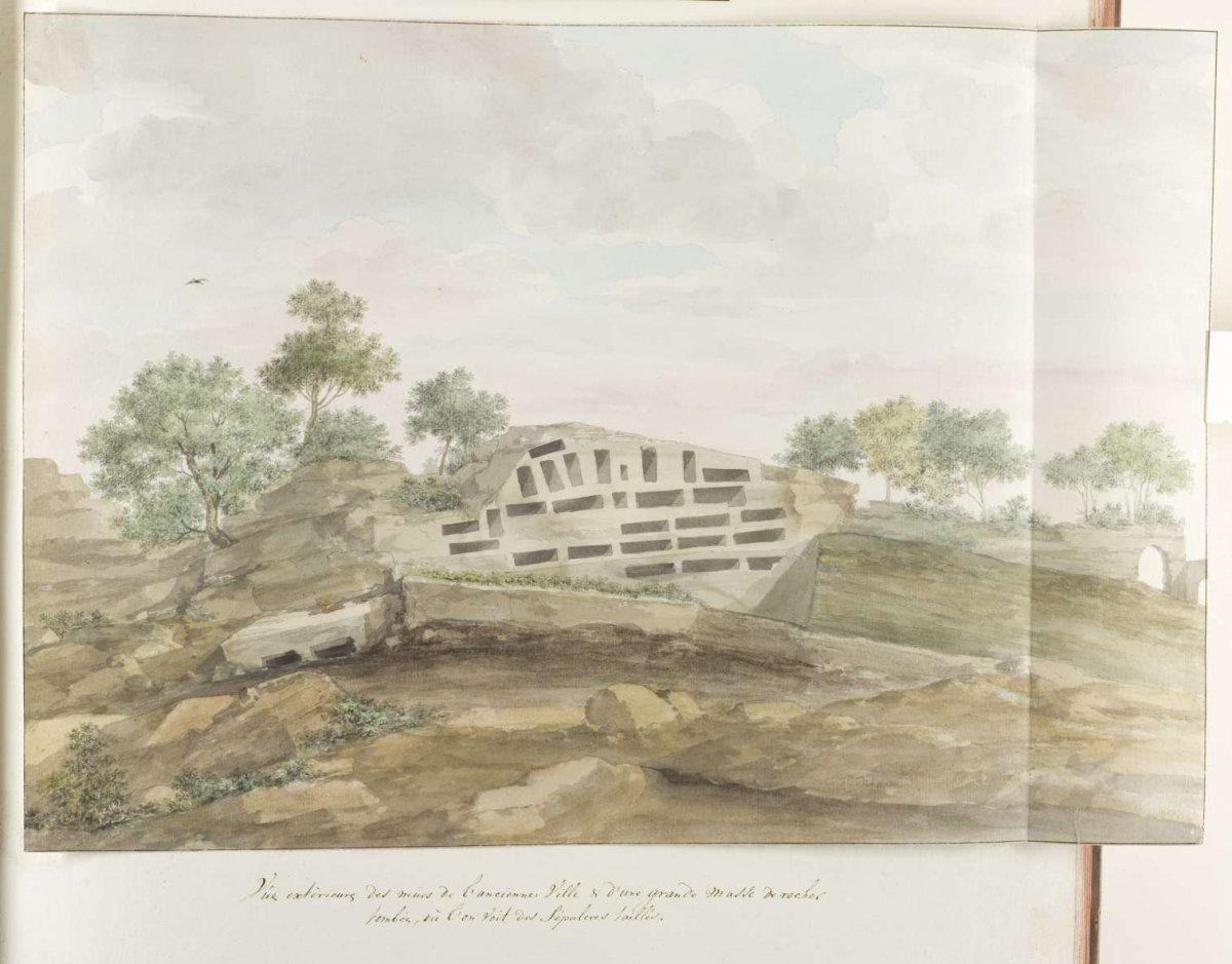 View of the walls of Agrigentum and many rock tombs, Louis Ducros, 1778