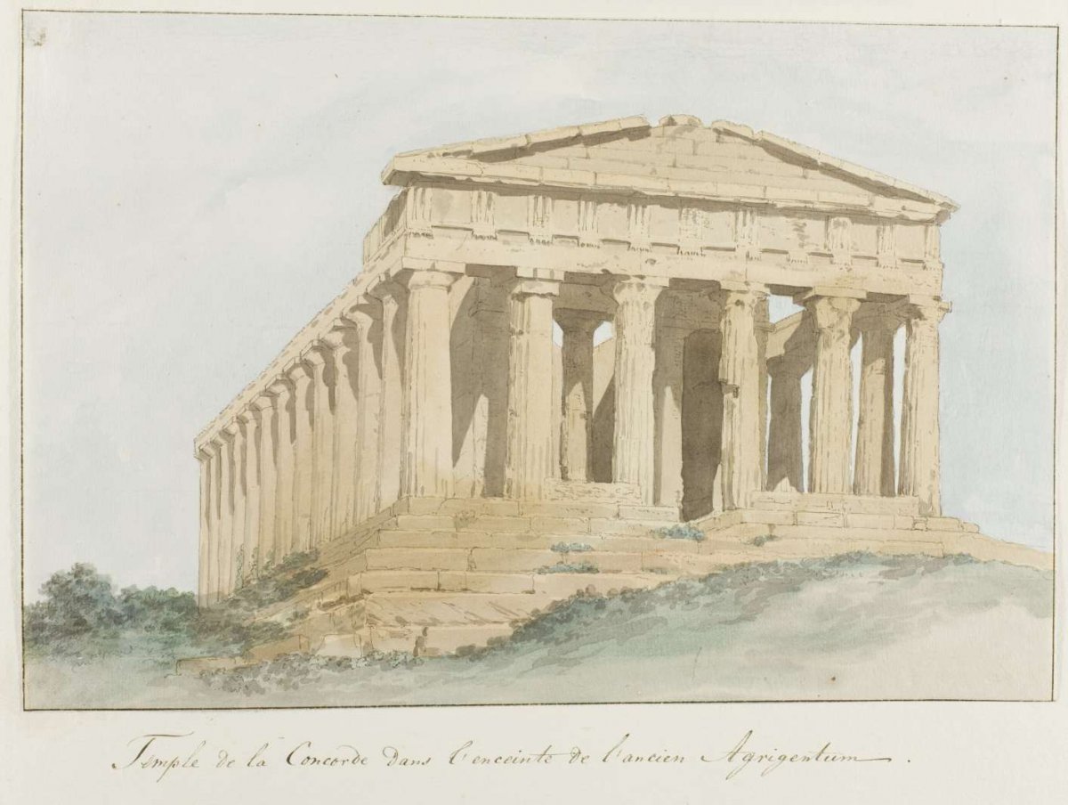 Concorde temple within walls of ancient Agrigentum, Louis Ducros, 1778
