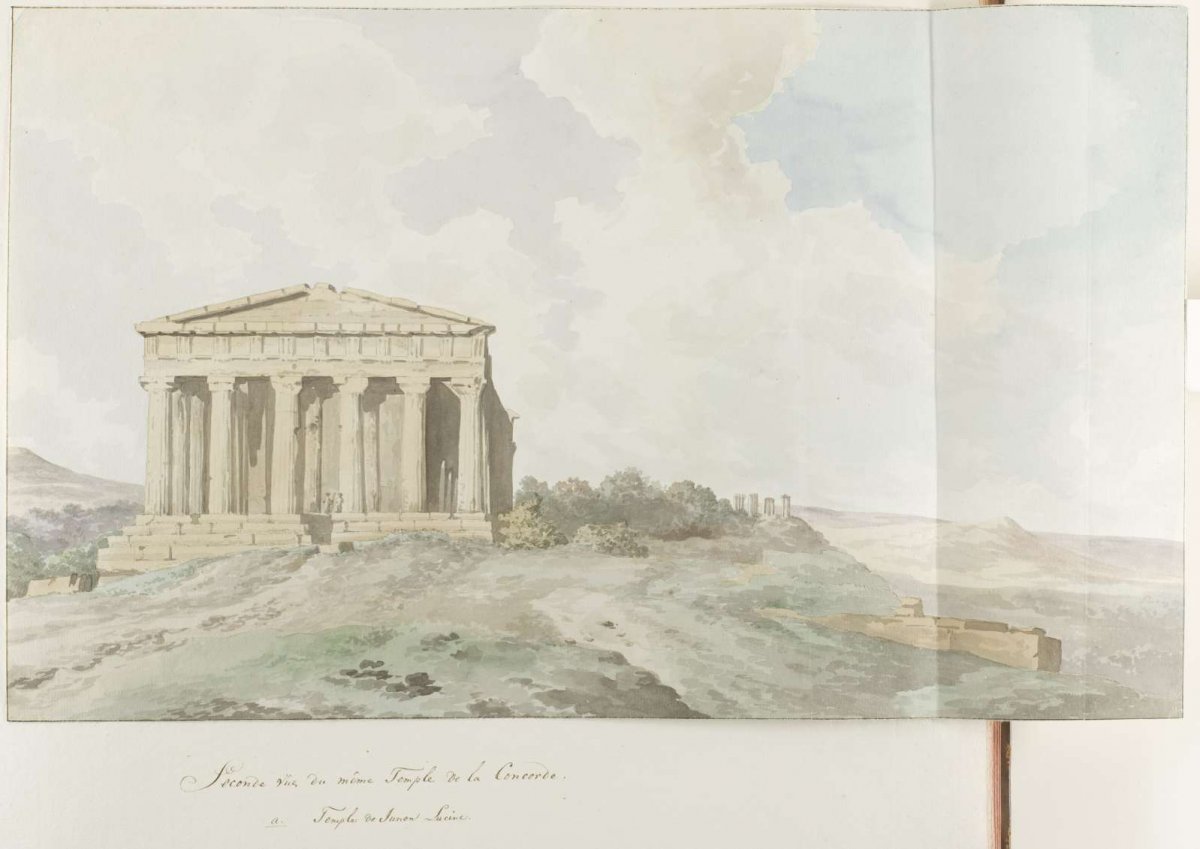 Concorde temple within walls of ancient Agrigentum, Louis Ducros, 1778