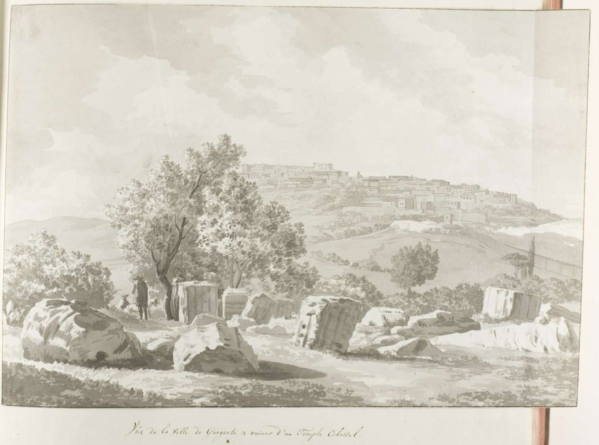 View with Agrigento and remains of huge temple, Louis Ducros, 1778