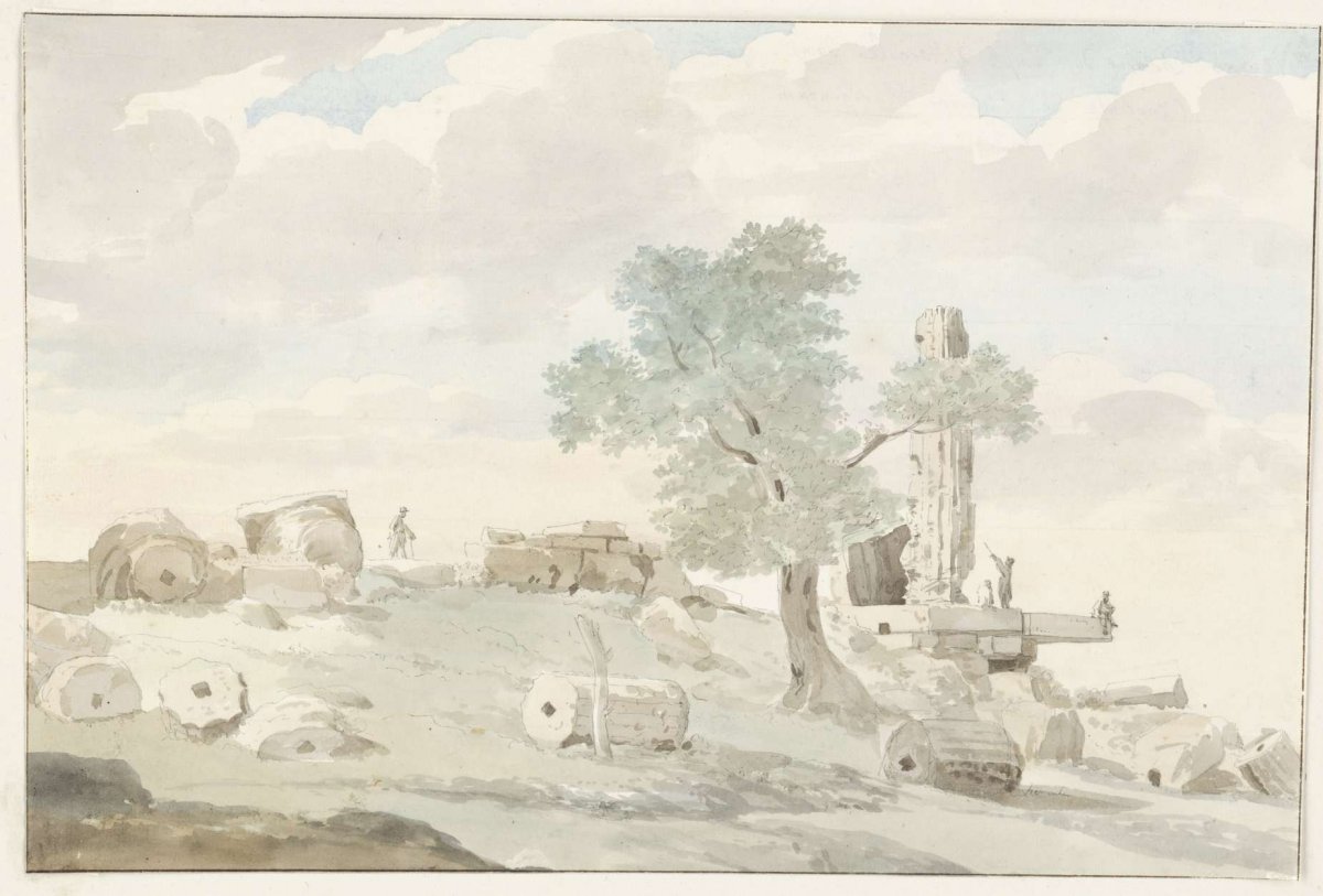 Remains of Herculean temple within walls of ancient Agrigento, Louis Ducros, 1778