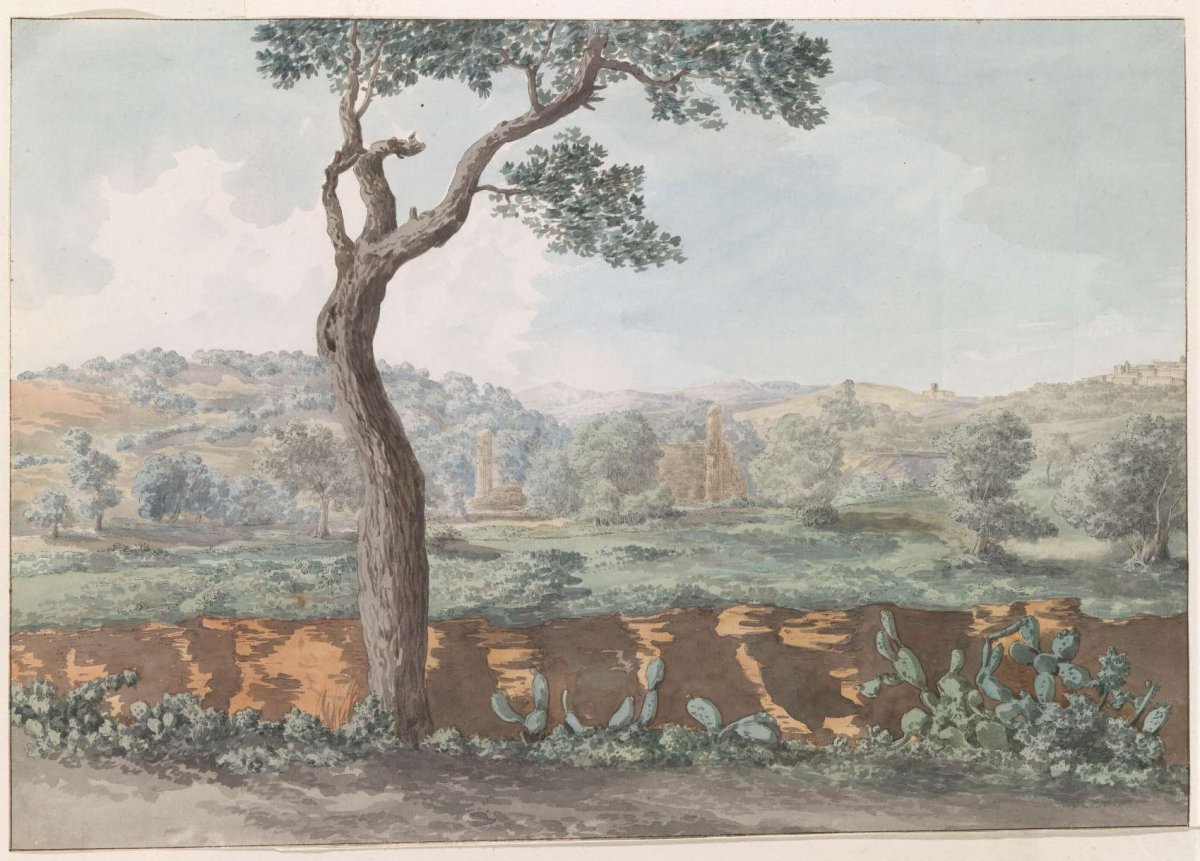 Ruins of Castor and Pollux temple within walls of ancient Agrigento, Louis Ducros, 1778