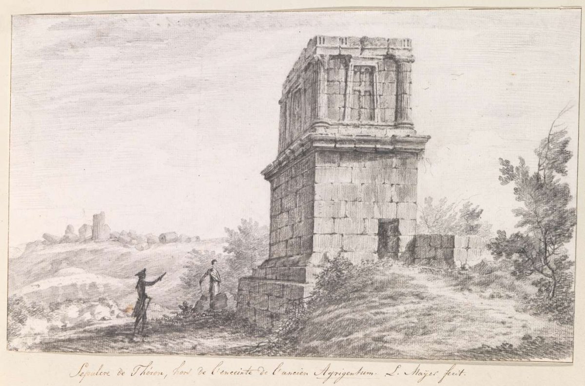 Tomb of Theron near Porta Aurea outside walls of ancient Agrigento, Louis Mayer, 1778