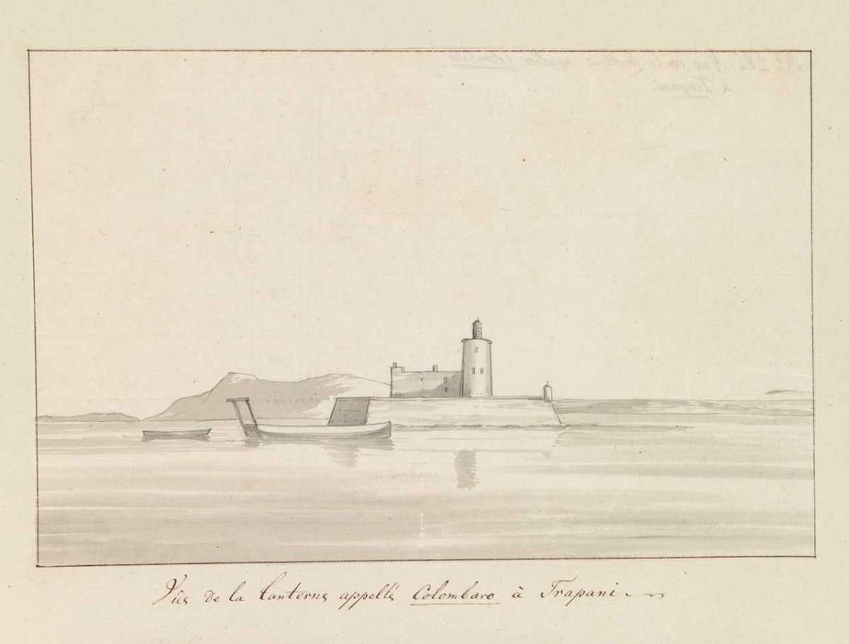 View of the lighthouse, called Colombaro, in Trapani, Louis Ducros, 1778