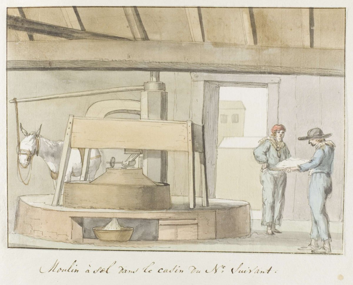 Salt mill at the port head of Trapani, Louis Ducros, 1778