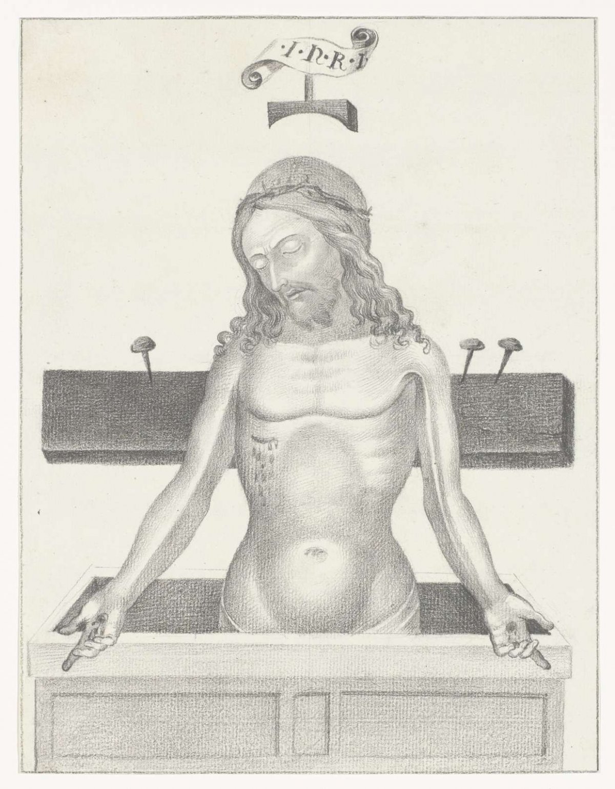 Christ on the cross in open tomb, anonymous, 1778