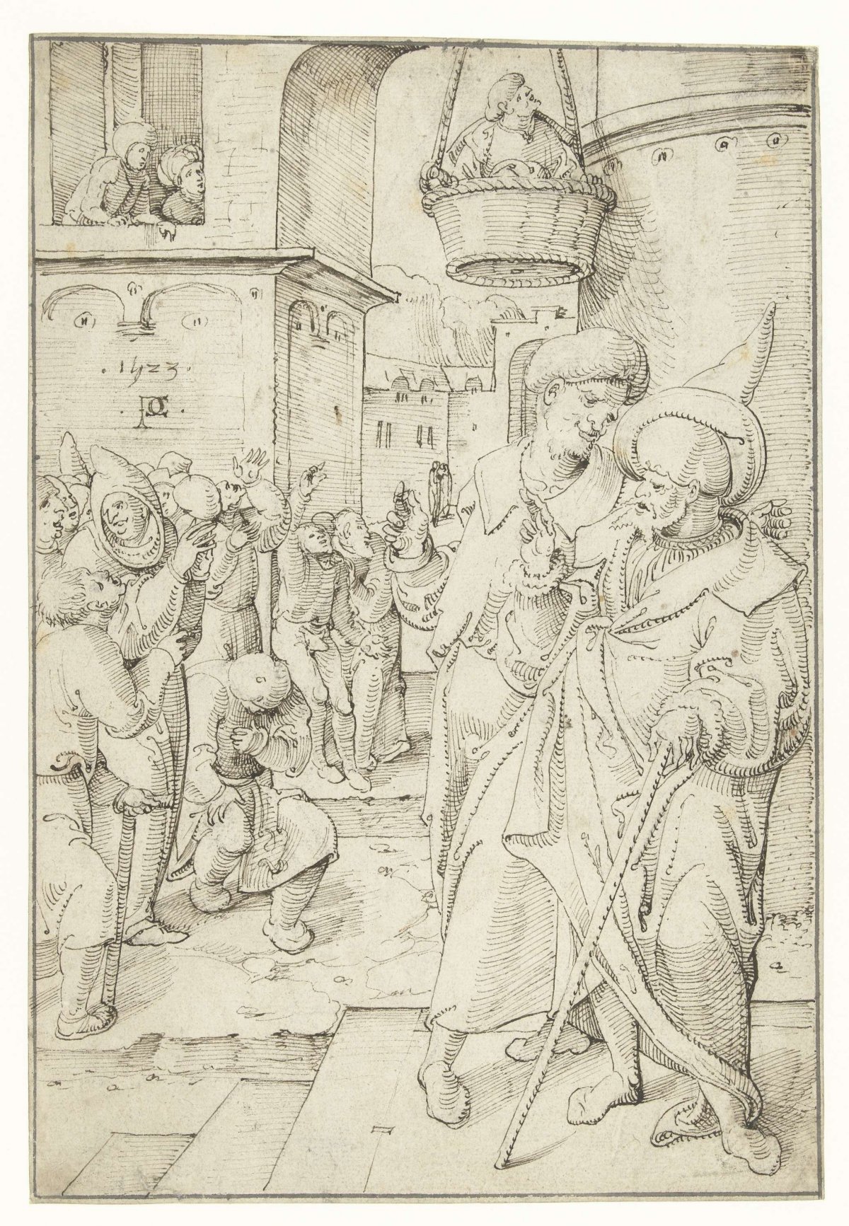 Virgil in the basket, Pieter Cornelisz. genaamd Kunst, 1523
