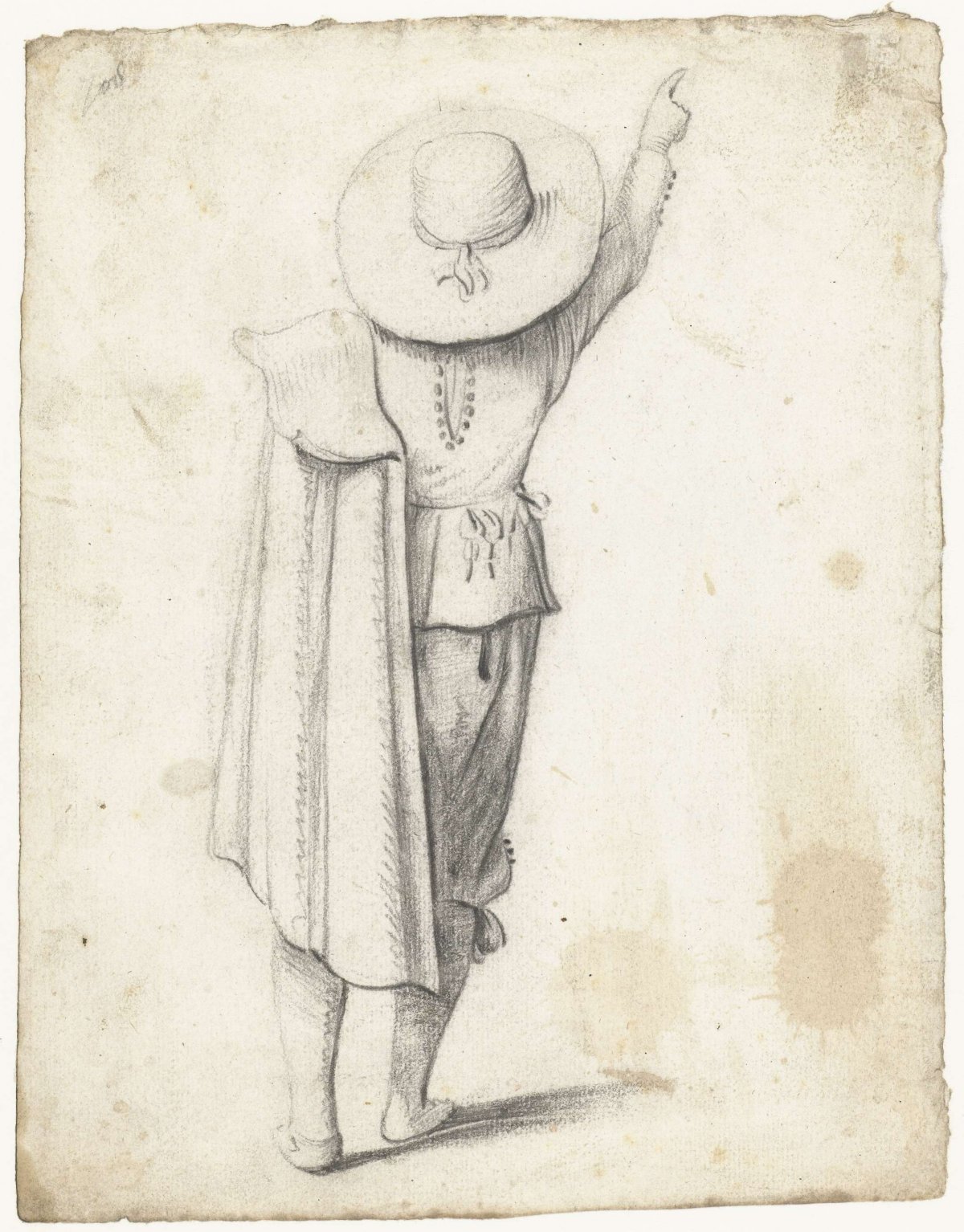 Standing boy with a cloak, seen from behind, Gerard ter Borch (II), 1627 - c. 1655